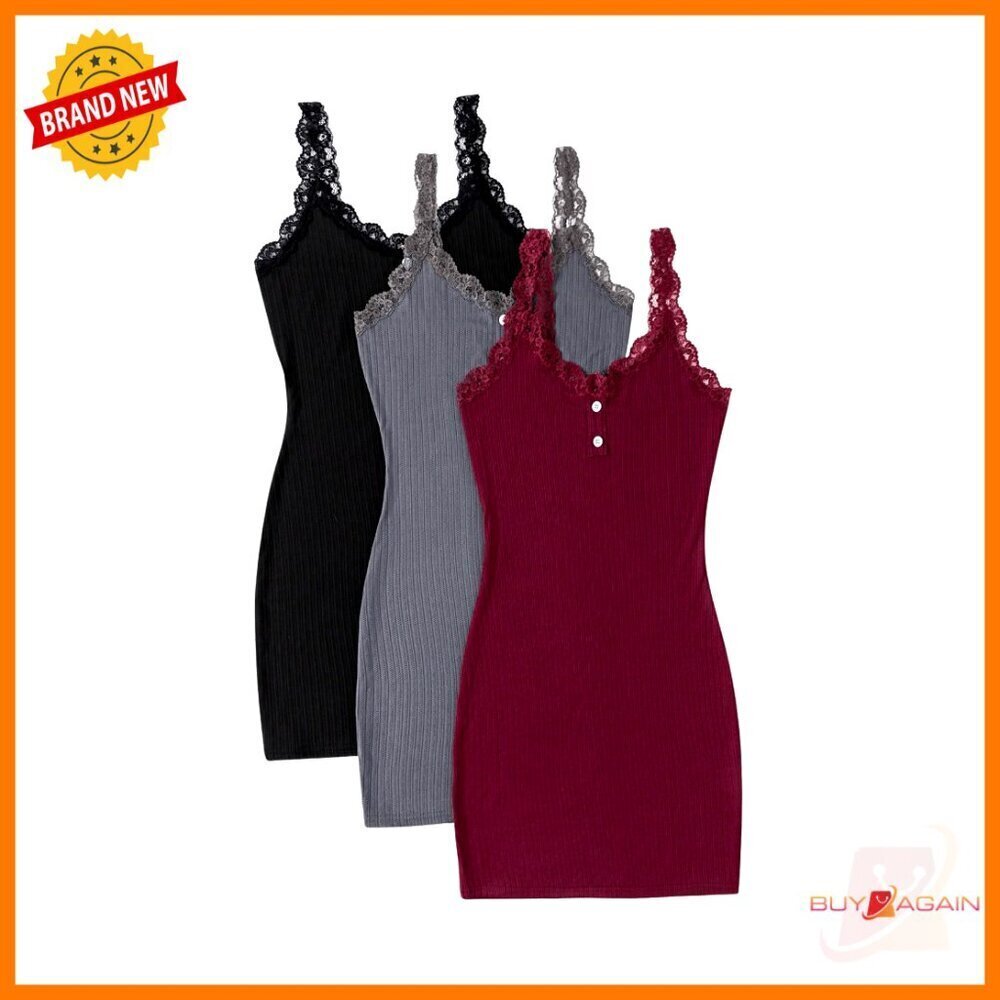 Lace Trim Sleep Dress Chemise Pajamas Soft Sexy Nightgowns 3 Pack
